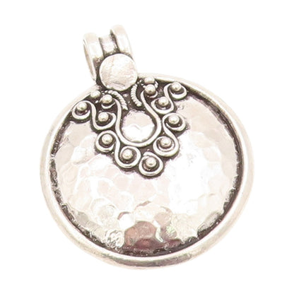 925 Sterling Silver Vintage Pendant Hammered Beaded Scrollwork Medal  PT25768