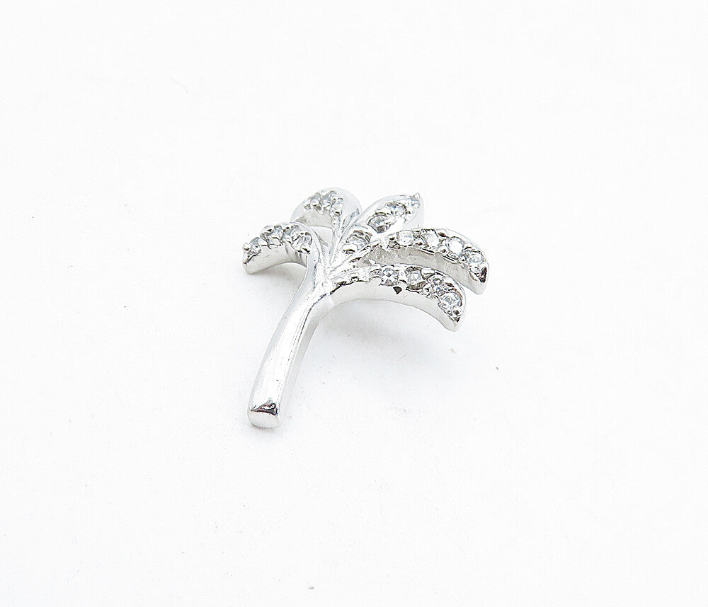 925 Sterling Silver  Topaz Petite Polished Palm Tree Motif Pendant  PT3463