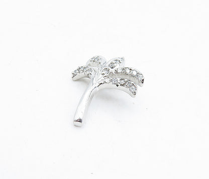 925 Sterling Silver  Topaz Petite Polished Palm Tree Motif Pendant  PT3463