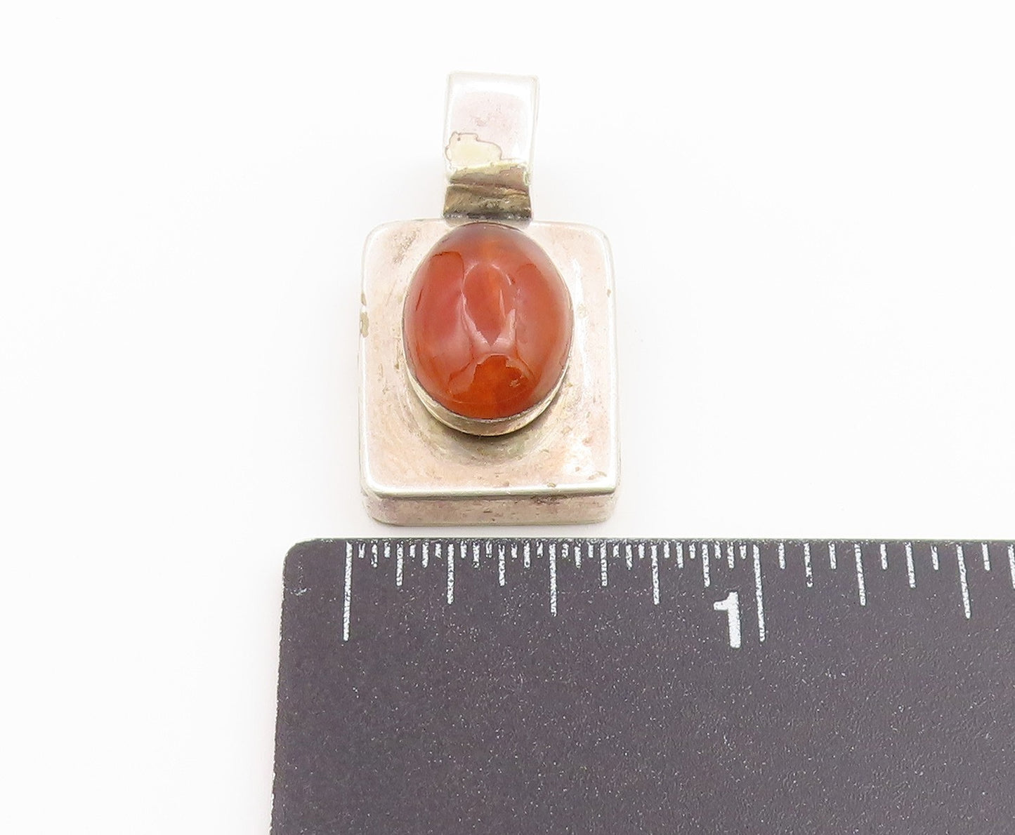 925 Sterling Silver Vintage Pendant MEXICO Carnelian Geometric Charm  PT26551