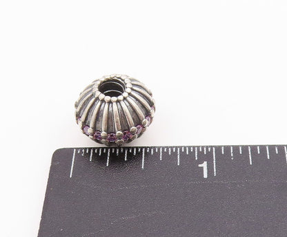 925 Sterling Silver Vintage Pendant PANDORA Amethyst Inlay Etched Sphere PT24548
