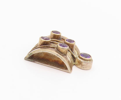 925 Sterling Silver Vintage Pendant Antique Grooved Design Amethyst  PT24451