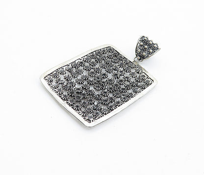 925 Sterling Silver  Vintage Wire Twist Flower Design Square Pendant  PT5637