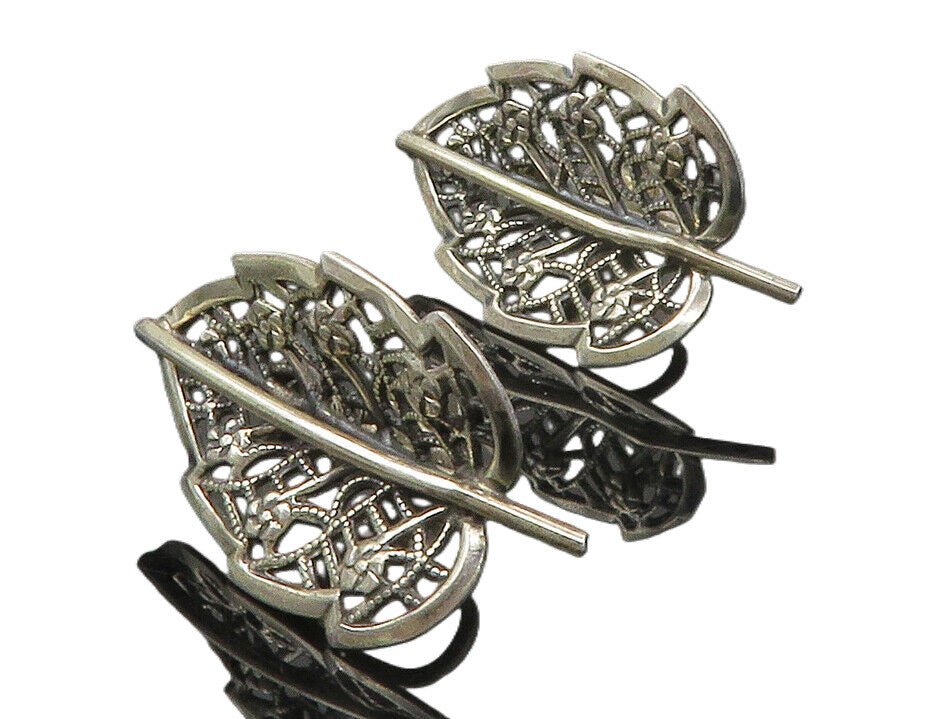 JEWEL ART 925 Silver  Vintage Floral Leaf Motif Non Pierce Earrings  EG6385