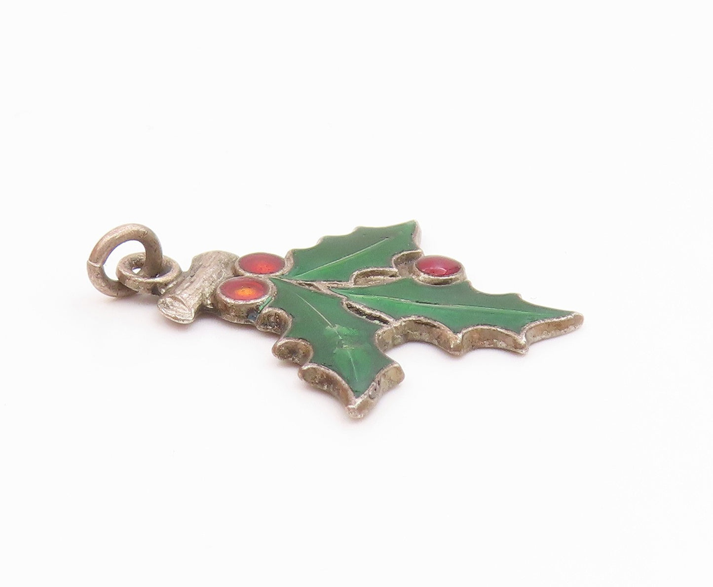 925 Sterling Silver  Vintage Enamel Hollow Christmas Plant Pendant  PT18461