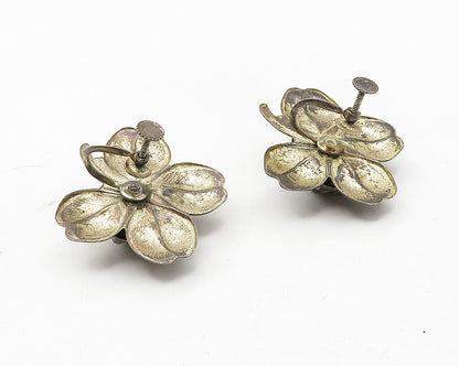 925 Sterling Silver  Vintage Dark Tone Flower Motif Non Pierce Earrings EG5869