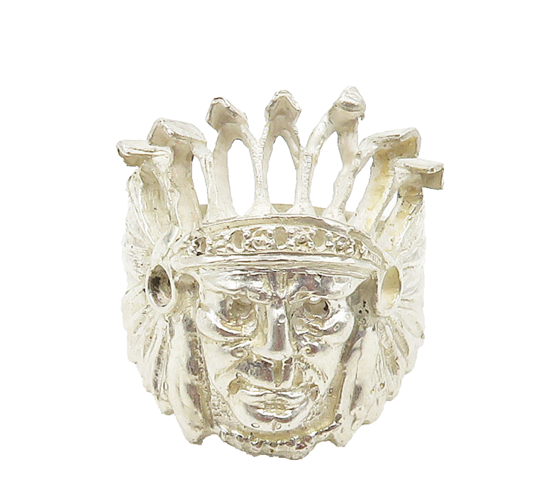 925 Sterling Silver  Vintage Shiny Native Chief Head Band Ring Sz 8  RG15553