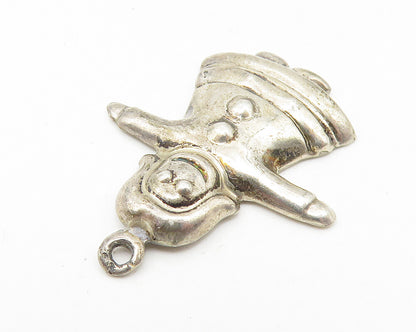 925 Sterling Silver  Vintage Petite Dark Tone Girl In Dress Pendant  PT8752