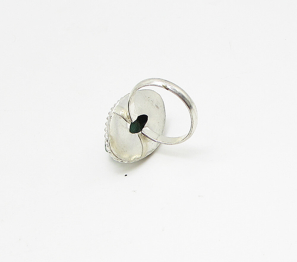 925 Sterling Silver  Cabochon Cut Malachite Solitaire Ring Sz 7  RG3199
