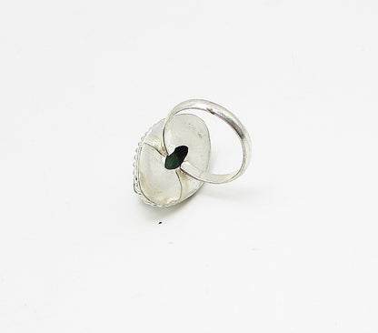925 Sterling Silver  Cabochon Cut Malachite Solitaire Ring Sz 7  RG3199