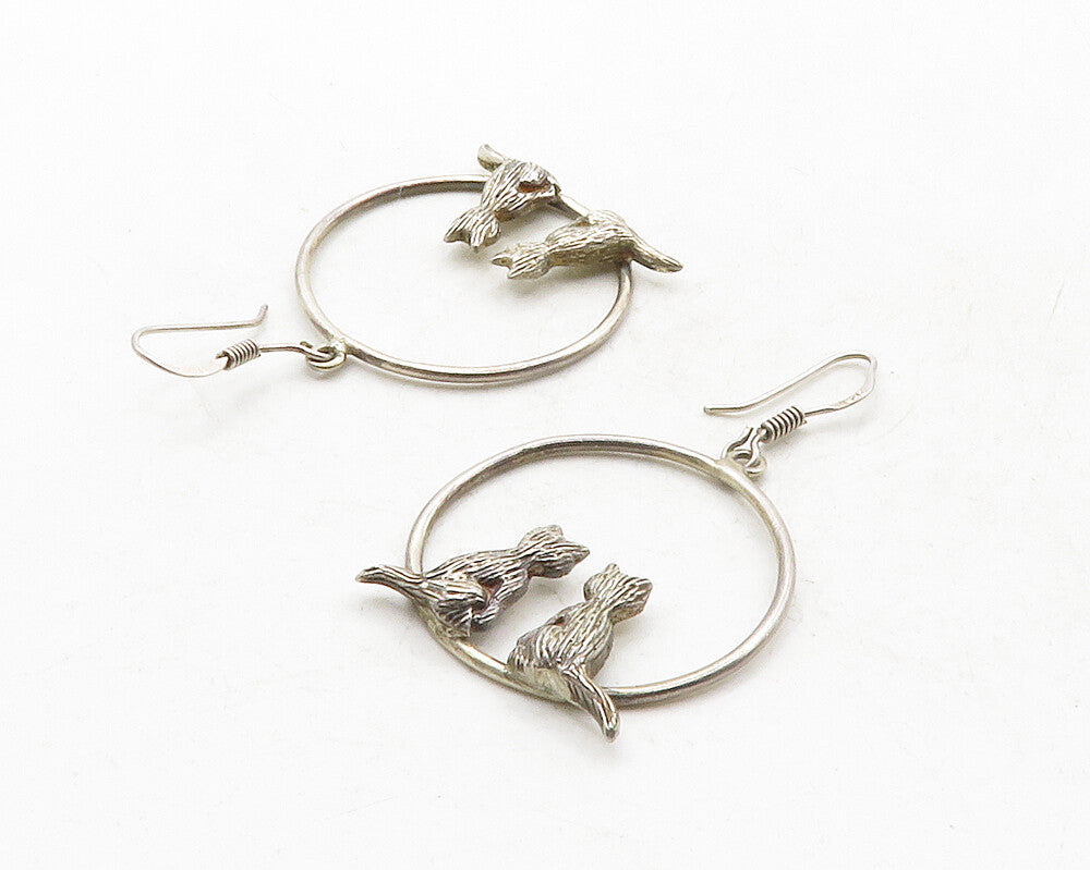 925 Sterling Silver  Vintage Dark Tone Cat Couple Dangle Earrings  EG6539