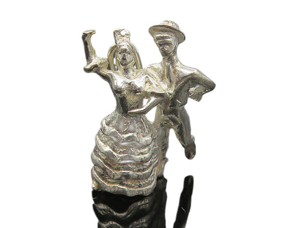 925 Sterling Silver  Vintage Shiny Petite Dancing Couple Drop Pendant  PT9028