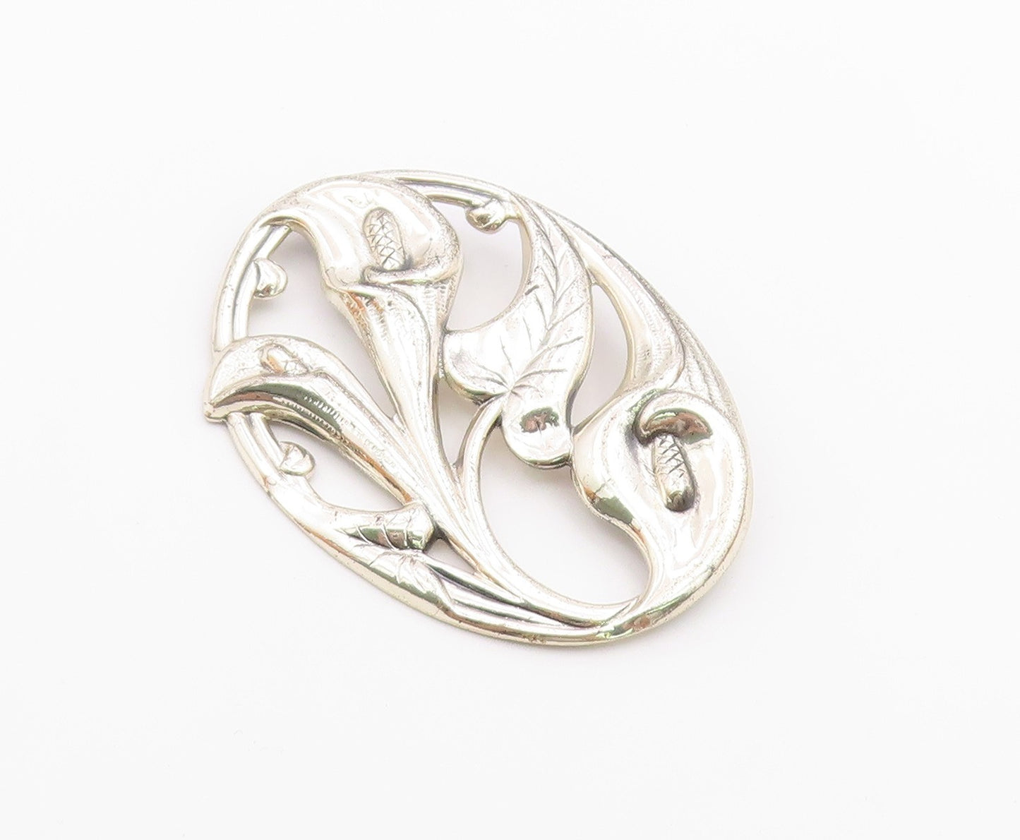 DANECRAFT 925 Sterling Silver  Vintage Shiny Floral Vine Brooch Pin  BP4326