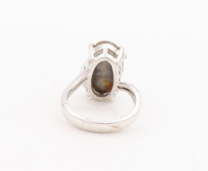 925 Sterling Silver Vintage Ring Oval Gemstone & Diamonds Band   Sz 7  RG29013