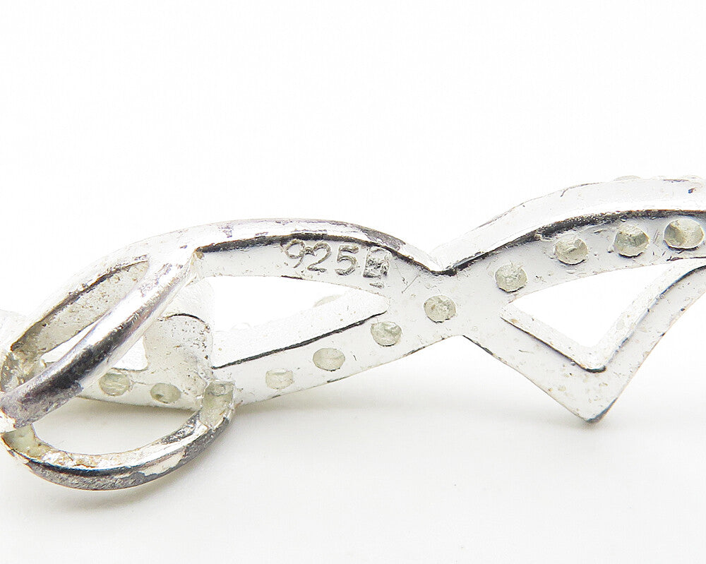 925 Sterling Silver  Shiny White Topaz Open Fish Motif Drop Pendant  PT8373