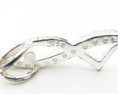 925 Sterling Silver  Shiny White Topaz Open Fish Motif Drop Pendant  PT8373