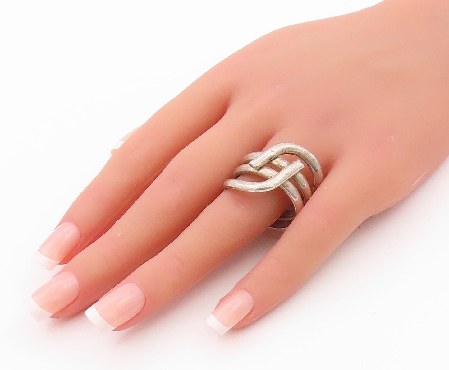 925 Sterling Silver Vintage Ring MEXICO Stacked Rope Effect  SZ 13.5  RG32183