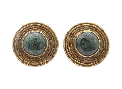 925 Sterling Silver Vintage Earrings Gold Plated Gemstone Halo Grooved   EG13440