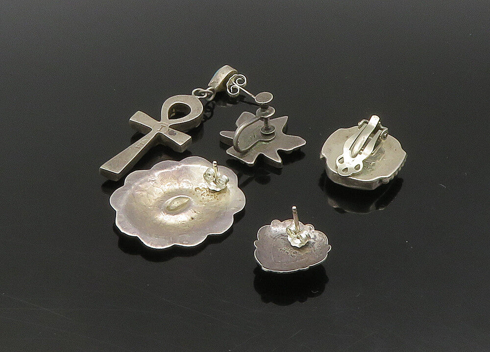 ZUNI NAVAJO 925 Sterling Silver Vintage Multi Stone Lot Single Earrings EG11217