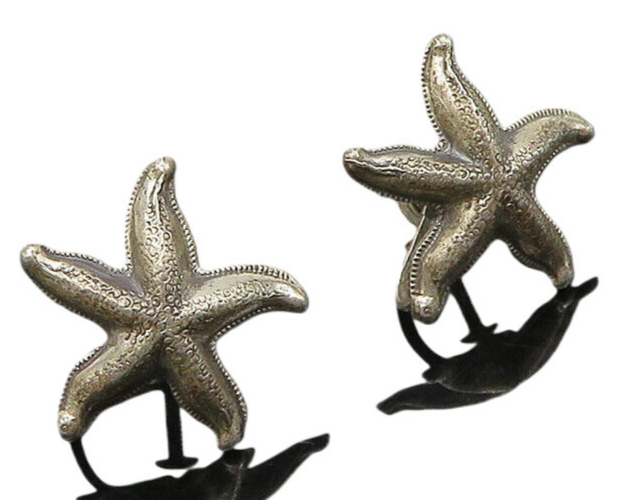 BEAU 925 Sterling Silver  Vintage Starfish Motif Non Pierce Earrings  EG10732