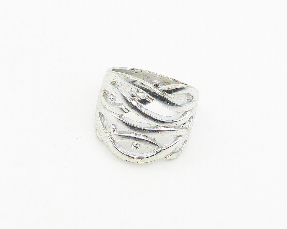 925 Sterling Silver  Shiny Polished Floral Vine Motif Band Ring Sz 7  RG18642