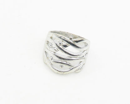 925 Sterling Silver  Shiny Polished Floral Vine Motif Band Ring Sz 7  RG18642