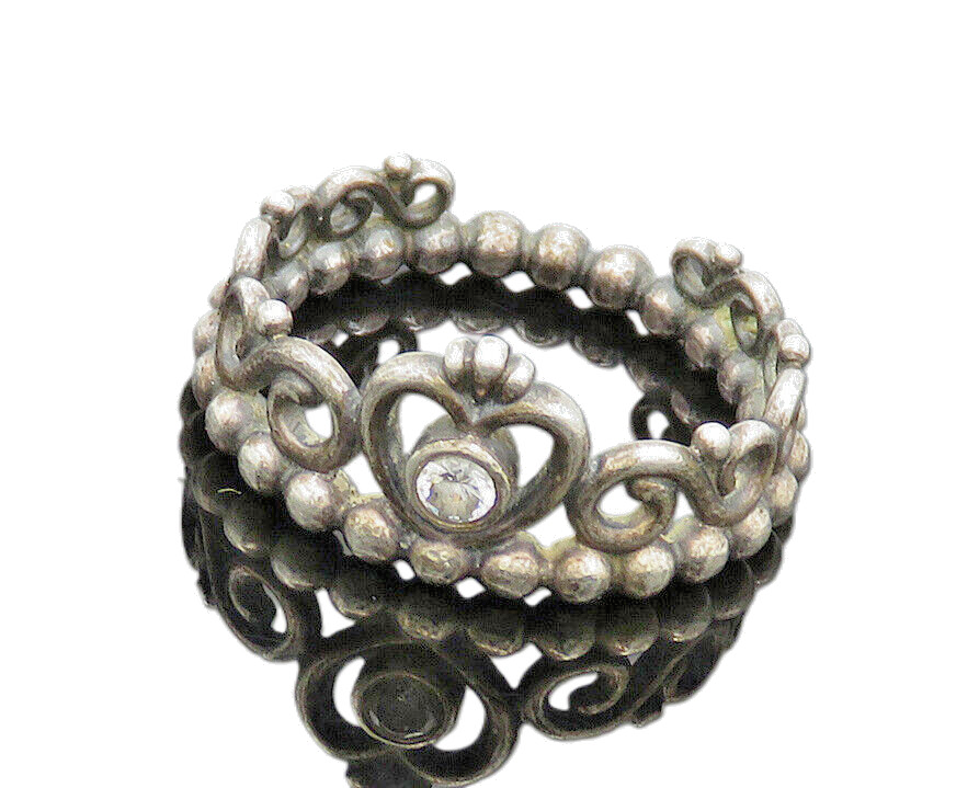 PANDORA 925 Silver  Vintage Topaz Love Heart Swirl Band Ring Sz 5  RG20362