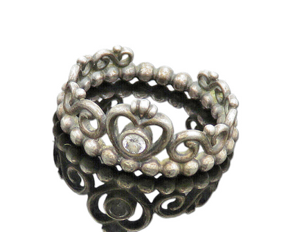 PANDORA 925 Silver  Vintage Topaz Love Heart Swirl Band Ring Sz 5  RG20362