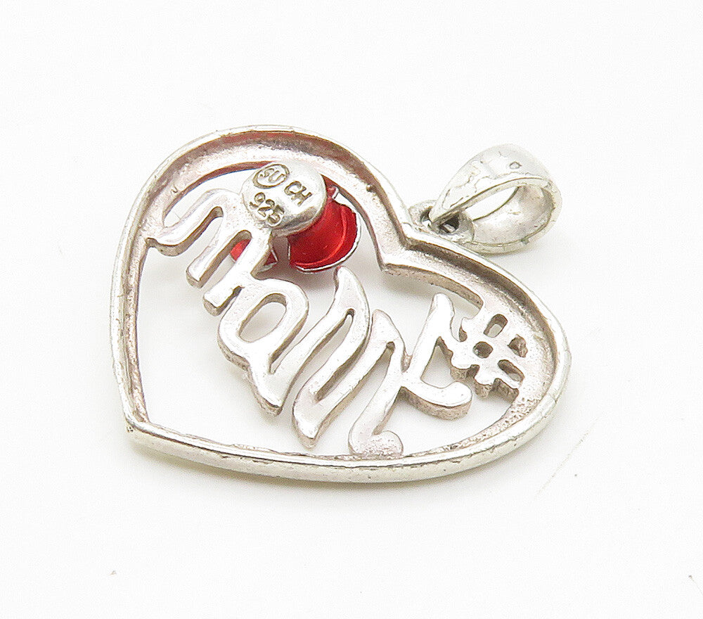925 Sterling Silver  Vintage Shiny Number One Mom Love Heart Pendant  PT11983