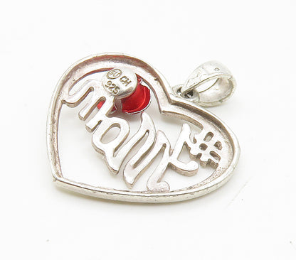 925 Sterling Silver  Vintage Shiny Number One Mom Love Heart Pendant  PT11983
