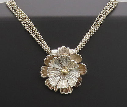 ESPO SIG 14k GOLD 925 Silver  Vintage Carved Flower Pendent Necklace  NE4205