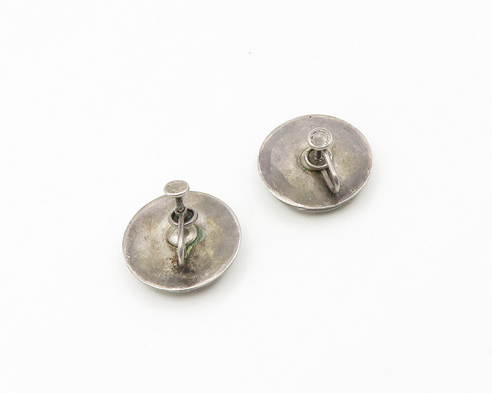 925 Sterling Silver  Vintage Enamel Portrait Round Non Pierce Earrings  EG9430