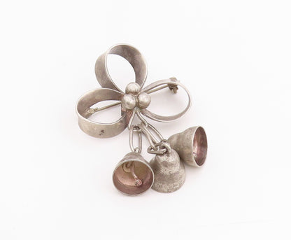 925 Sterling Silver Vintage Brooch MEXICO Cutout Brow With Bells Jingles BP11712
