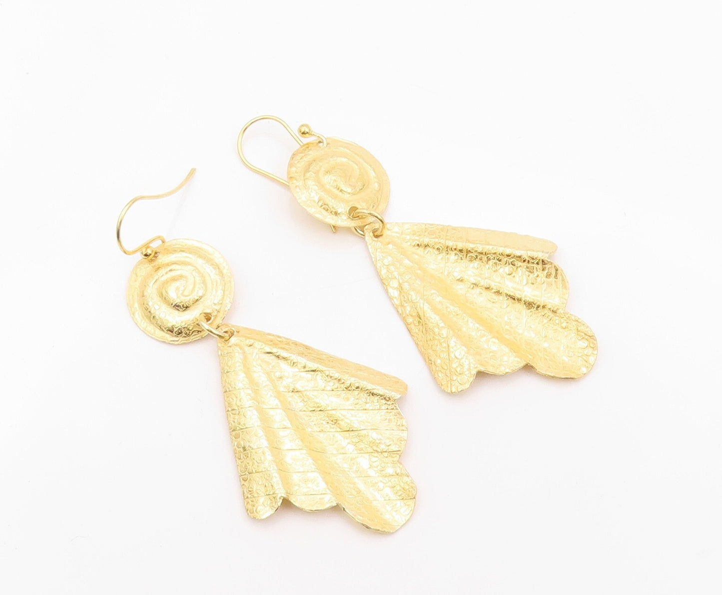 925 Sterling Silver Vintage Earrings Gold Plated Dangling Fan Design Cut EG13323