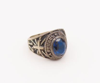 925 Sterling Silver Vintage Sapphire  2012 School Ring Sz 6.5  RG26520