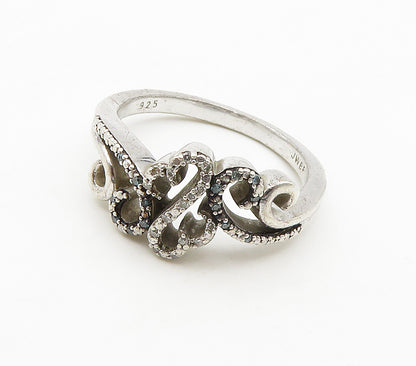 925 Sterling Silver  Genuine Blue & White Diamonds Band Ring Sz 8  RG15979