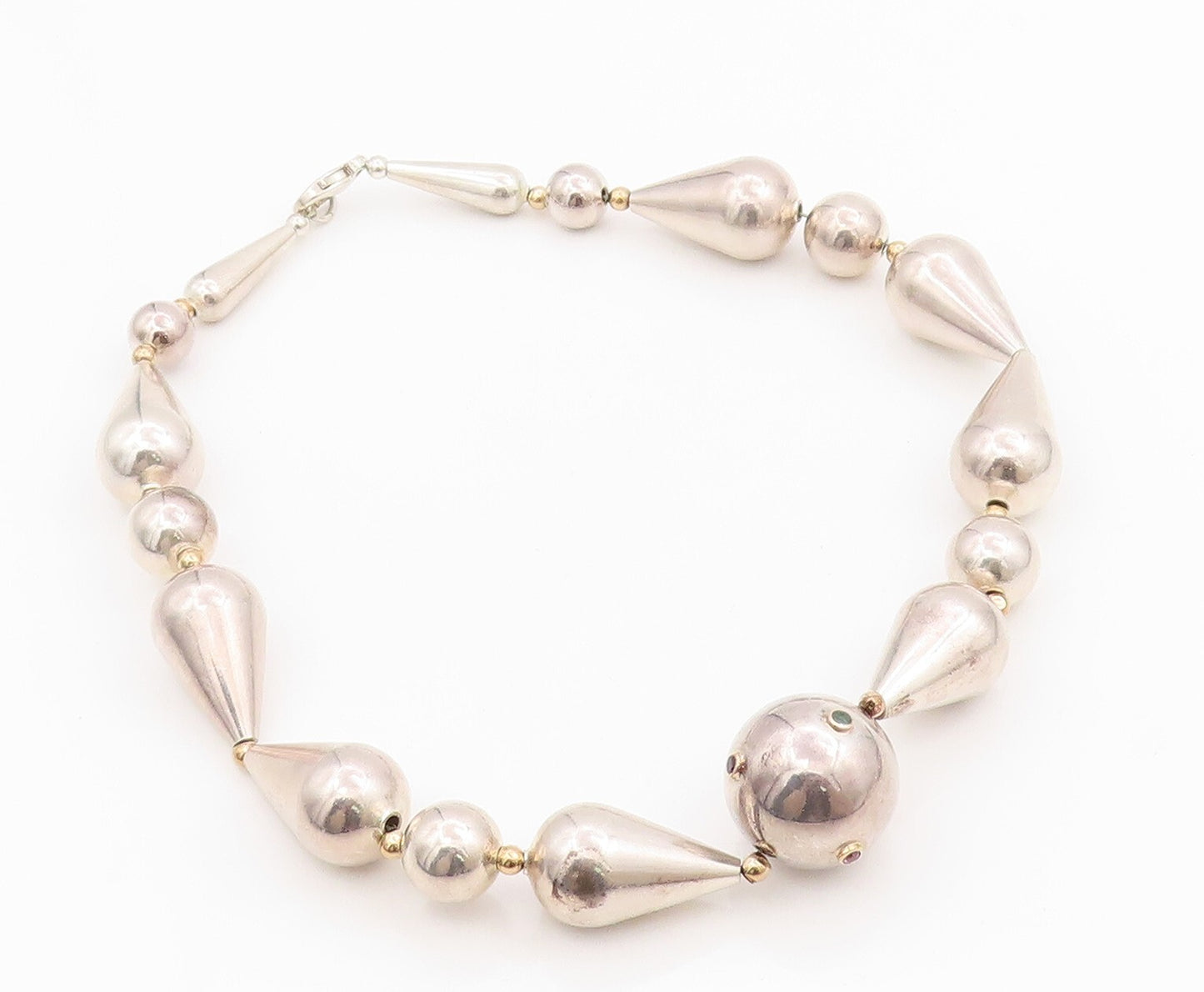 14k Gold 925 Sterling Silver Vintage Necklace Gemstones Drop Cut Spheres NE4471