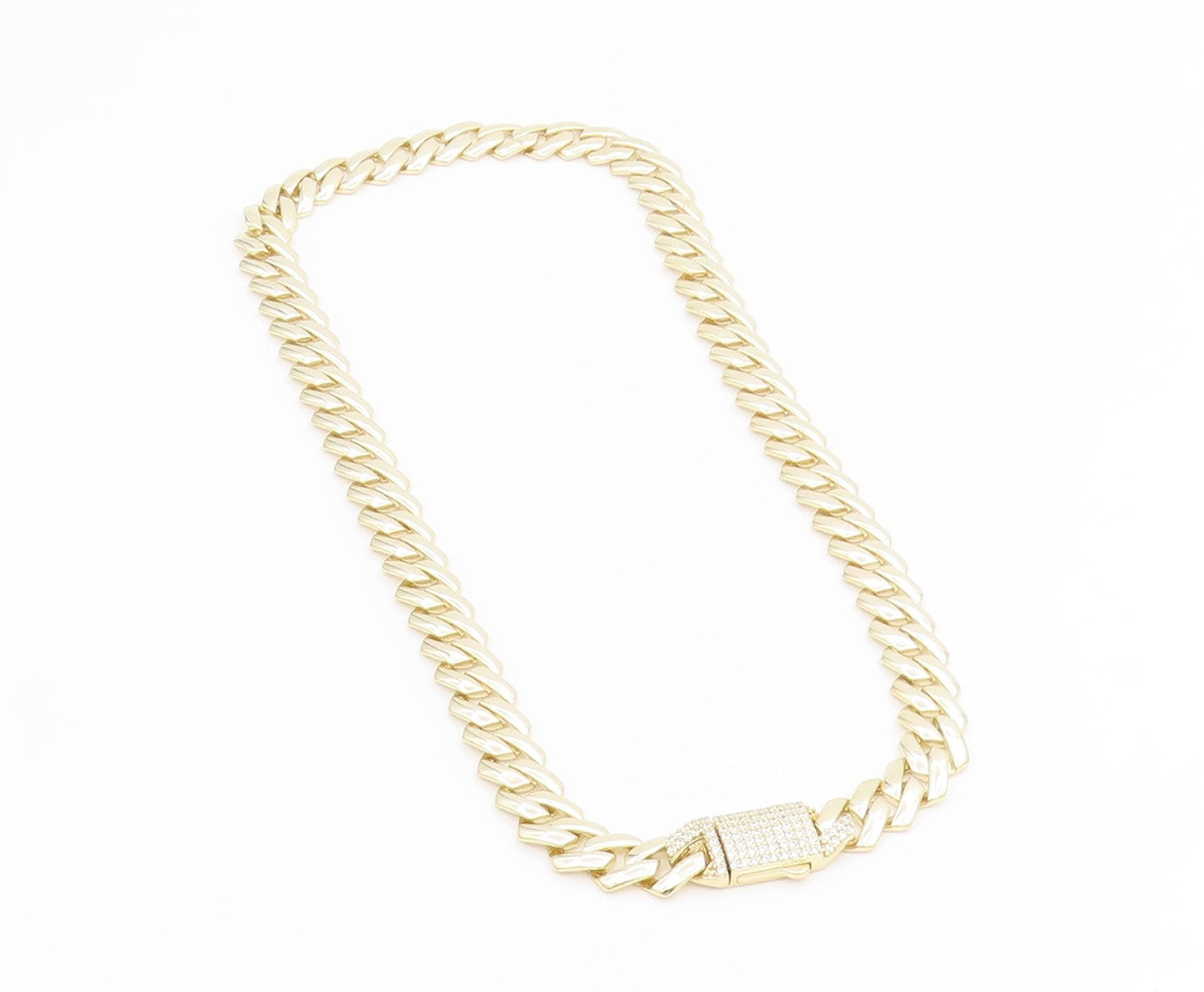 925 Sterling Silver Vintage Necklace Gold Plated CZ Chunky Cuban Link  NE4716