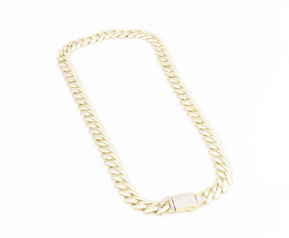 925 Sterling Silver Vintage Necklace Gold Plated CZ Chunky Cuban Link  NE4716