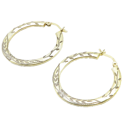 925 Sterling Silver Vintage Gold Plated Floral Vine Etched Hoop Earrings  EG9655