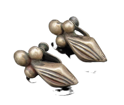 MEXICO 925 Silver  Vintage Beaded Diamond Shape Screw Back Earrings  EG11902