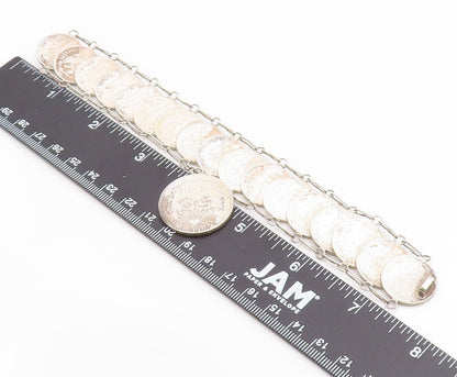 925 Sterling Silver Vintage Bracelet Modernist Mexican Peso Coin Link  BT12051