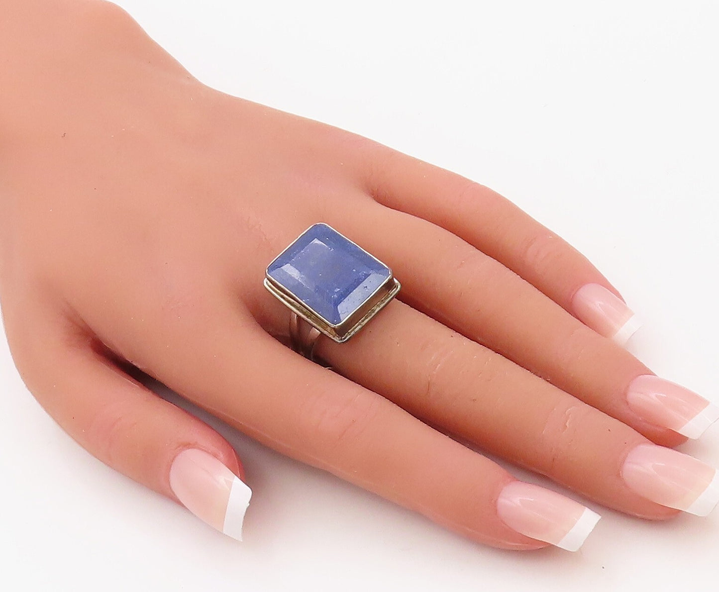 925 Sterling Silver Vintage Ring Rectangle Cut Lapis Lazuli  Sz 9.5  RG30763