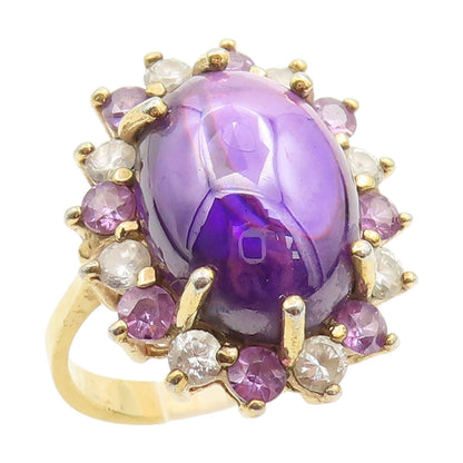 925 Sterling Silver Vintage Ring Gold Plated Cabochon Amethyst Band Sz 9 RG34264