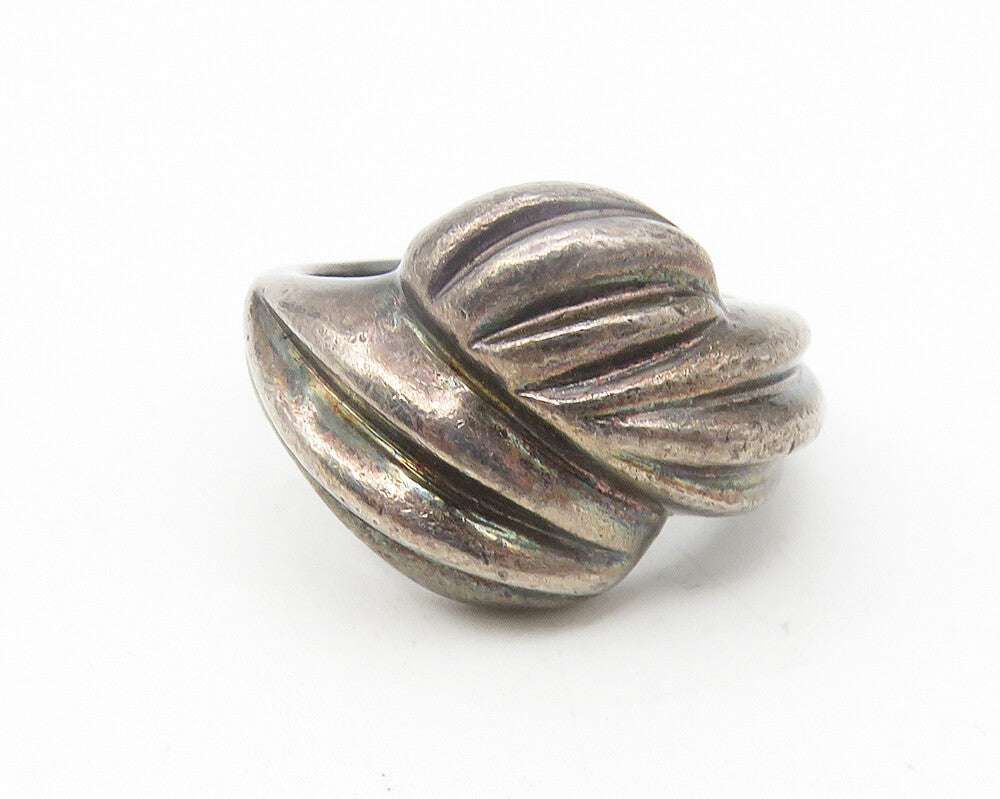 925 Sterling Silver  Vintage Dark Tone Fluted Dome Band Ring Sz 6  RG11281