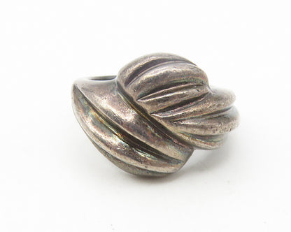925 Sterling Silver  Vintage Dark Tone Fluted Dome Band Ring Sz 6  RG11281