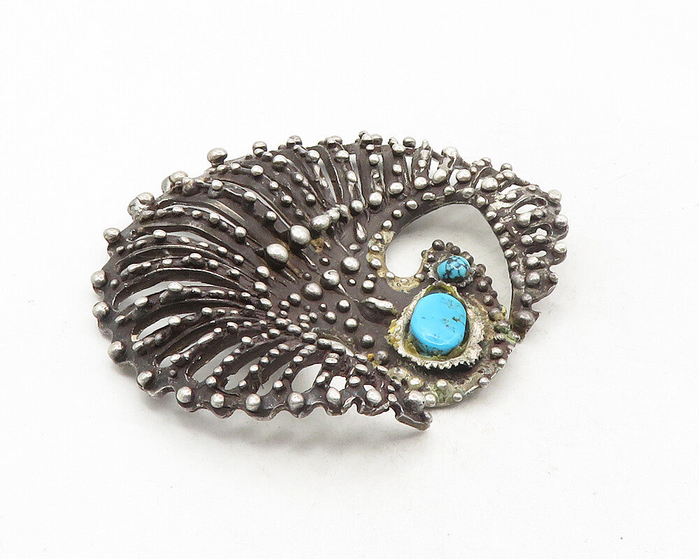 NAVAJO 925 Sterling Silver  Vintage Antique Turquoise Sculpted Pendant  PT7863