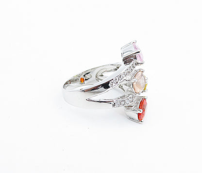925 Sterling Silver Multi Color Topaz Bypass Design Band Ring Sz 7 RG6065