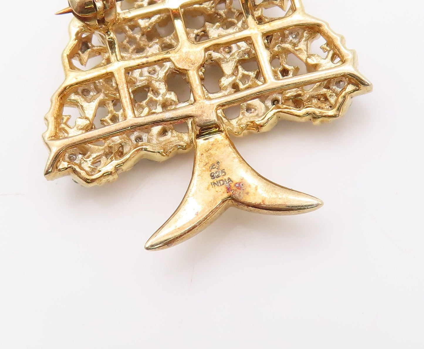 925 Sterling Silver Vintage Brooch Pin Gold Plated 1/2Ct Diamonds Tree BP11553