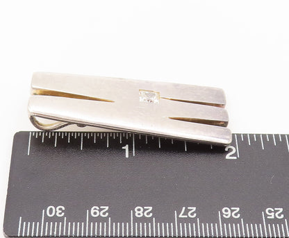 925 Sterling Silver  Vintage Solid Inlay CZ Heavy Carved M Pendant  PT22356